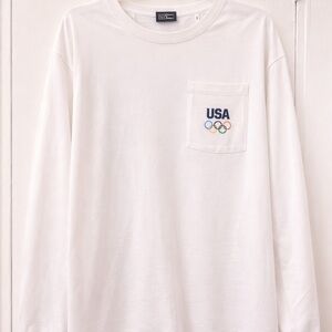 Kith White Long-Sleeve Pocket Tee with USA Olympic Logo
